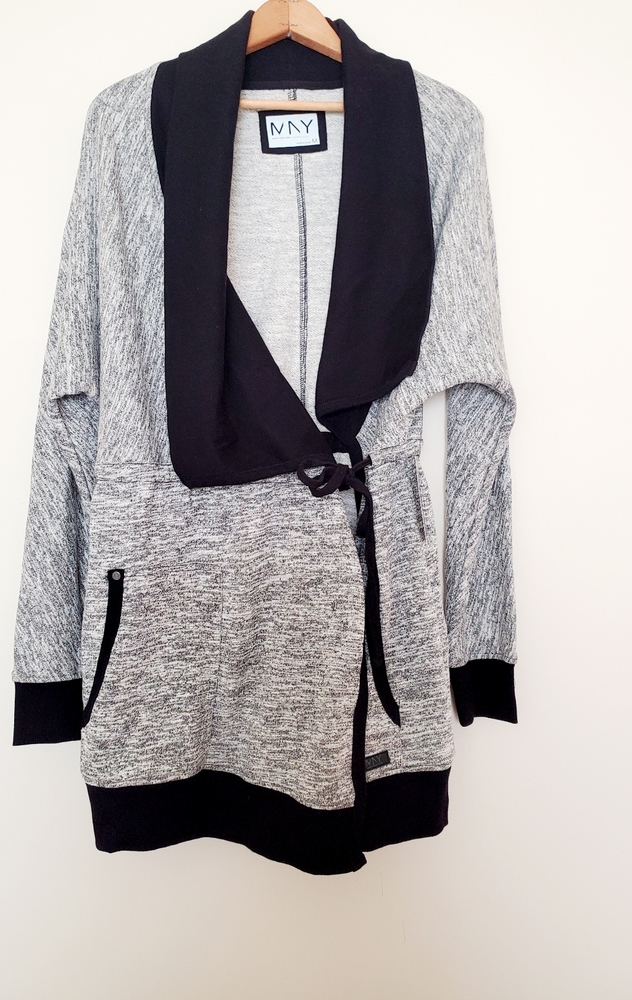 Andrew Marc gray and black long sweater jacket - Picture 3 of 7